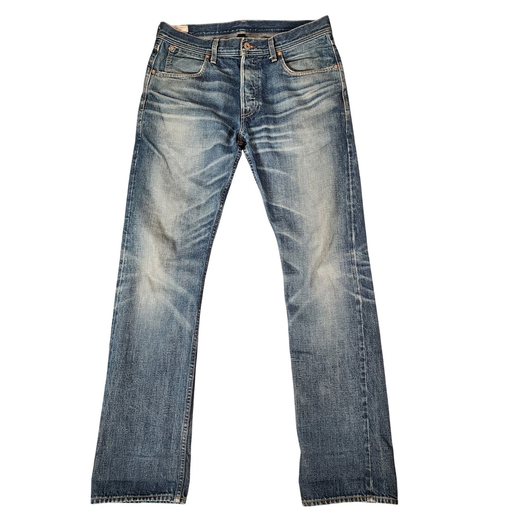 Wallace & Barnes Selvedge Denim Jeans Button Fly 31W 32L Indigo Dye Wisker Wash